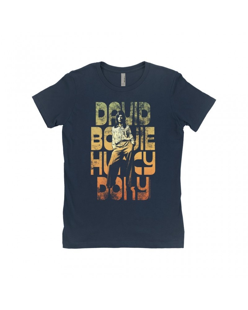 David Bowie Ladies' Boyfriend T-Shirt | Hunky Dory Orange Ombre Design Distressed Shirt $12.48 Shirts