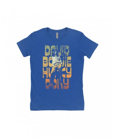 David Bowie Ladies' Boyfriend T-Shirt | Hunky Dory Orange Ombre Design Distressed Shirt $12.48 Shirts