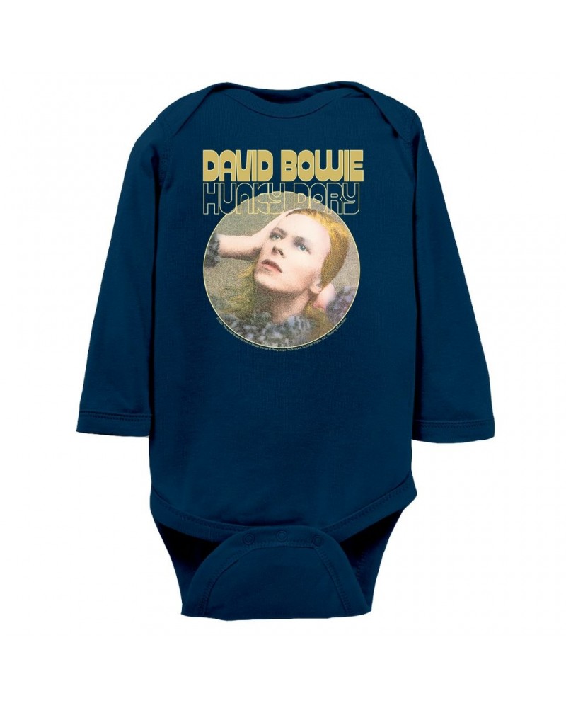 David Bowie Long Sleeve Bodysuit | Hunky Dory Album Design Bodysuit $11.68 Shirts