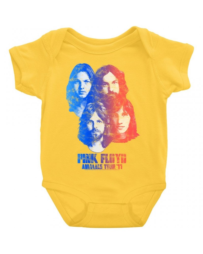 Pink Floyd Baby Short Sleeve Bodysuit | Group Ombre Animals '77 Tour Image Distressed Bodysuit $7.78 Kids