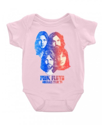 Pink Floyd Baby Short Sleeve Bodysuit | Group Ombre Animals '77 Tour Image Distressed Bodysuit $7.78 Kids