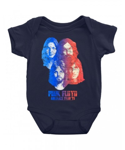 Pink Floyd Baby Short Sleeve Bodysuit | Group Ombre Animals '77 Tour Image Distressed Bodysuit $7.78 Kids