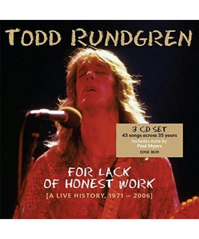 Todd Rundgren FOR LACK OF HONEST WORK CD $7.93 CD