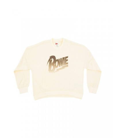 David Bowie Bowie Lightning Logo Women's White Crewneck Sweatshirt $14.80 Sweatshirts