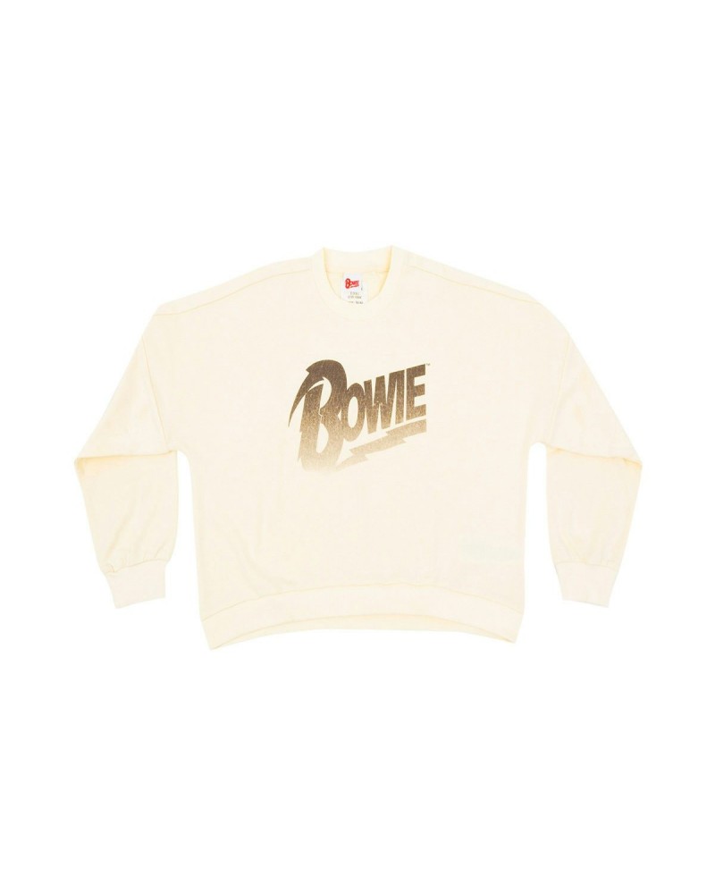 David Bowie Bowie Lightning Logo Women's White Crewneck Sweatshirt $14.80 Sweatshirts