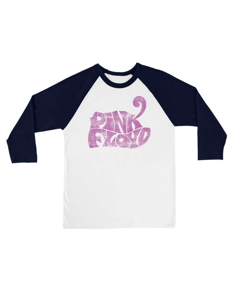 Pink Floyd 3/4 Sleeve Baseball Tee | Groovy Logo Distressed Pink Shirt $11.68 Shirts