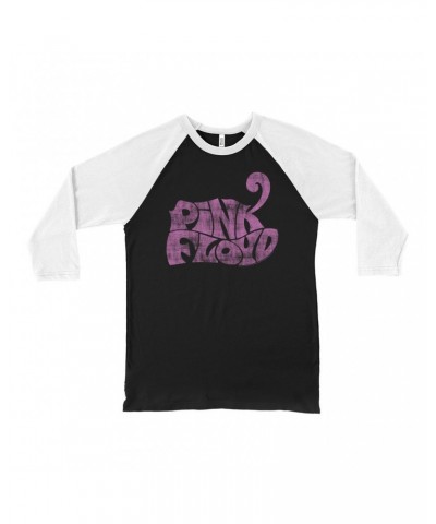 Pink Floyd 3/4 Sleeve Baseball Tee | Groovy Logo Distressed Pink Shirt $11.68 Shirts