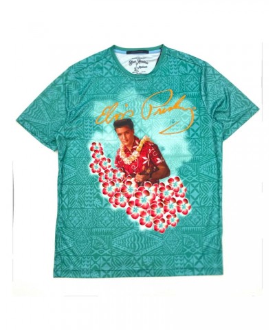 Elvis Presley Hawaiian Pattern Aqua Elvis Presley in Flowers T-Shirt $8.14 Shirts