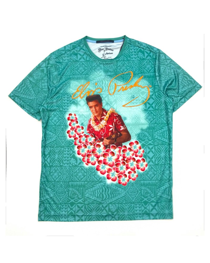 Elvis Presley Hawaiian Pattern Aqua Elvis Presley in Flowers T-Shirt $8.14 Shirts