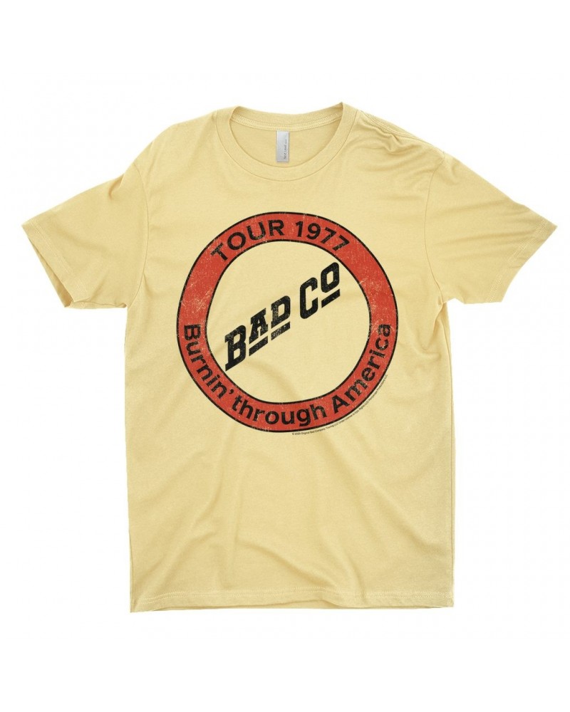 Bad Company T-Shirt | Burnin Through America Tour 1977 Distressed Logo Shirt $10.23 Shirts